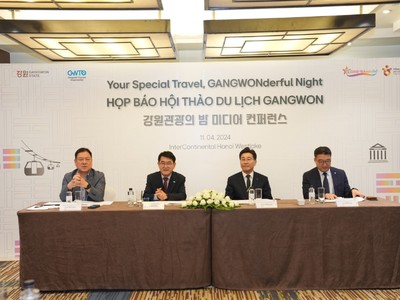 Họp báo giới thiệu Hội thảo Du lịch Tỉnh tự trị Đặc biệt Gangwon, diễn ra tối 11/4/2024.