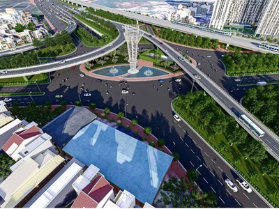 Phối cảnh dự án đường sắt Thủ Thiêm - Long Thành đoạn đi qua nút giao An Phú (TP Thủ Đức). Ảnh: Ban giao thông TP.HCM.