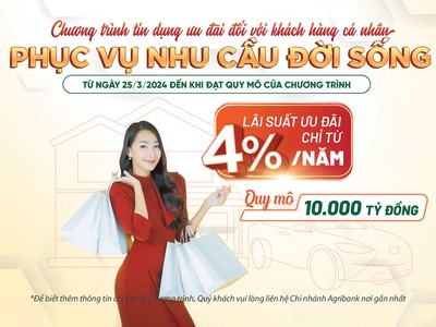 Agribank cho vay tiêu dùng lãi suất chỉ từ 4%/năm