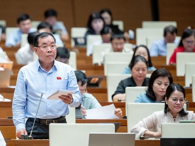 Đại biểu Nguyễn Quang Huân (Bình Dương) phát biểu tại hội trường.