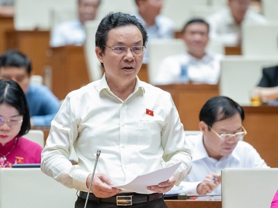 Đại biểu Hoàng Văn Cường (đoàn Hà Nội) phát biểu trong phiên làm việc sáng 28/6 tại Hội trường