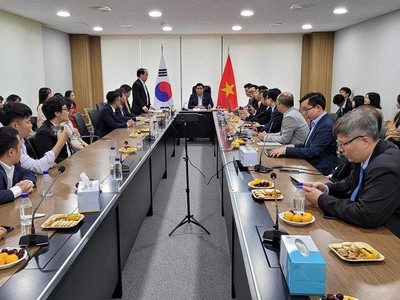 Bộ trưởng Bộ Kế hoạch và Đầu tư Nguyễn Chí Dũng đã làm việc với Mạng lưới đổi mới sáng tạo Việt Nam tại Hàn Quốc. (Ảnh: MPI)