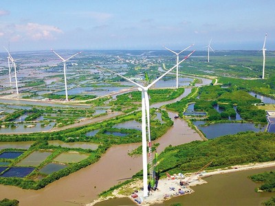 Toàn cảnh Dự án điện gió Sunpro tại huyện Bình Đại (Bến Tre)