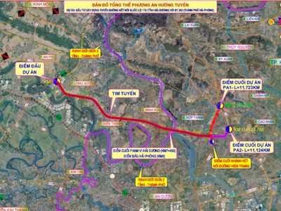 Phương án hướng tuyến của tuyến đường kết nối quốc lộ 17B (tỉnh Hải Dương) với đường 352 (TP Hải Phòng). Ảnh: Báo Hải Dương