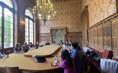 Quang cảnh buổi làm việc của Đoàn công tác tỉnh Bình Định Phòng Thương mại và Công nghiệp Pháp. Ảnh: IPC Bình Định.