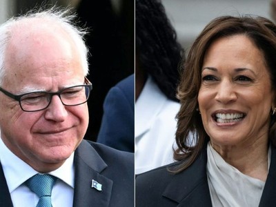 Phó Tổng thống Mỹ Kamala Harris (phải) xác nhận ông Tim Walz là người đồng hành tranh cử. (Nguồn: AFP/Getty Images)