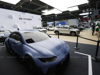 Xe Hyundai được trưng bày tại Triển lãm ô tô quốc tế Bangkok lần thứ 45 năm 2024, được tổ chức tại Impact Muang Thong Thani, tỉnh Nonthaburi vào tháng 4. Ảnh: Pattarapong​ Chatpattarasil​l