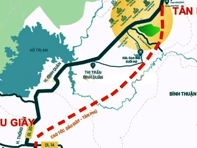 Hướng tuyến dự kiến của cao tốc Dầu Giây - Tân Phú 