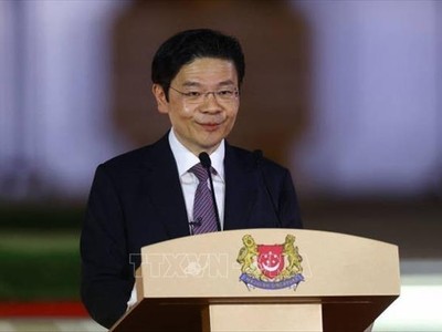 Thủ tướng Singapore Lawrence Wong phát biểu tại lễ nhậm chức, Singapore ngày 15/5/2024. Ảnh: Getty Images/TTXVN