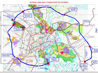 Sơ đồ hướng tuyến đường Vành đai 4, TP.HCM.