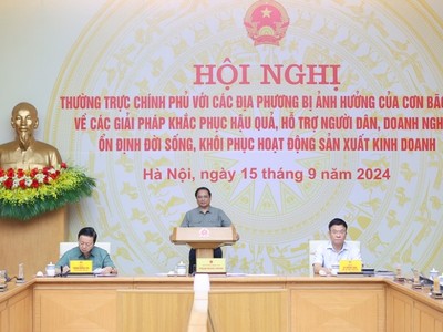 Thường trực Chính phủ họp với các địa phương bàn giải pháp khắc phục hậu quả bão số 3, nhanh chóng phục hồi sản xuất - kinh doanh (Ảnh: VGP)