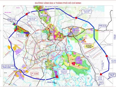 Bản đồ tổng thể hướng tuyến Vành đai 4 TP.HCM.