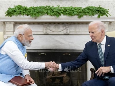 Tổng thống Mỹ Joe Biden (phải) hội đàm với Thủ tướng Ấn Độ Narendra Modi tại Nhà Trắng, Washington, DC ngày 22/6/2023. Ảnh tư liệu: AFP/TTXVN