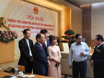 Thủ tướng Chính phủ Phạm Minh Chính và các lãnh đạo doanh nghiệp tại Hội nghị.