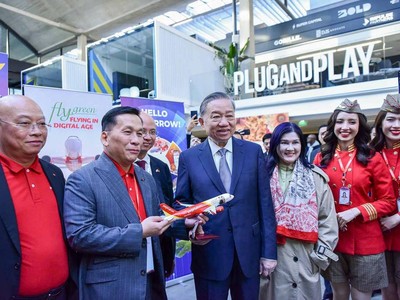 Tổng Bí thư, Chủ tịch nước Tô Lâm thăm gian hàng Vietjet tại Franco Tech 2024 (Ảnh: Quang Nguyễn)