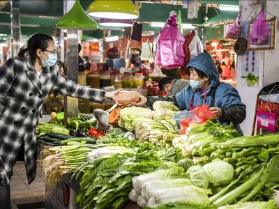 Người tiêu dùng mua sắm tại chợ ở Khu tự trị dân tộc Choang Quảng Tây, Trung Quốc. (Ảnh: THX/TTXVN)