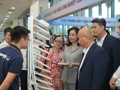Các đại biểu thăm quan gian hàng Vicostone tại Hội chợ triển lãm sản phẩm công nghiệp chủ lực thành phố Hà Nội 2024