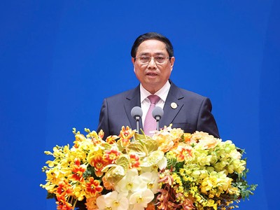 Thủ tướng Phạm Minh Chính phát biểu tại Hội nghị Thượng đỉnh Chương trình hợp tác Tiểu vùng Mekong mở rộng (GMS) lần thứ 8. Ảnh: Nhật Bắc 