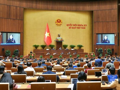 Chủ nhiệm Ủy ban Tư pháp Lê Thị Nga trình bày báo cáo thẩm tra.