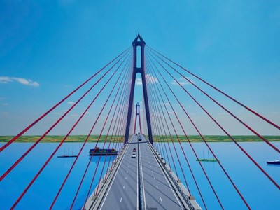 Phối cảnh cầu dây văng Đại Ngãi 1 - cầu dây văng có nhịp dầm thép lớn nhất Việt Nam. 