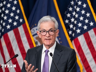 Chủ tịch Fed Jerome Powell phát biểu trong cuộc họp báo ở Washington, DC ngày 20/3/2024. (Ảnh: THX/TTXVN) 