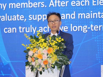 Ông Nguyễn Hải Đức, Chủ tịch Hiệp hội Thang máy Việt Nam phát biểu tại Lễ khai mạc Triển lãm Vietnam Expo 2024