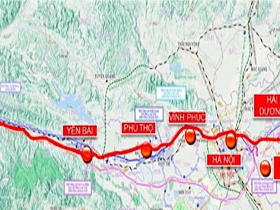 Bản đồ hướng tuyến đường sắt Lào Cai - Hà Nội - Hải Phòng.