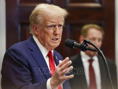 Tổng thống Mỹ Donald Trump phát biểu tại Nhà Trắng ngày 21/1/2025. Ảnh: Getty Images/TTXVN