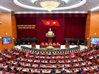 Quang cảnh phiên bế mạc Hội nghị Ban Chấp hành Trung ương Đảng khóa XIII. (Ảnh: Doãn Tấn/TTXVN) 