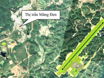 Vị trí Cảng hàng không Măng Đen so với thị trấn Măng Đen.