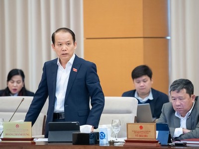 Chủ nhiệm Uỷ ban Pháp luật Hoàng Thanh Tùng phát biểu tại phiên họp. 