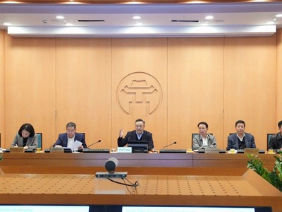 Tập thể lãnh đạo UBND TP. Hà Nội tại phiên họp trực tuyến thường kỳ tháng 2/2025.