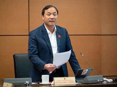  Bí thư Tỉnh ủy Hà Tĩnh Hoàng Trung Dũng phát biểu tại tổ - Ảnh: PT 