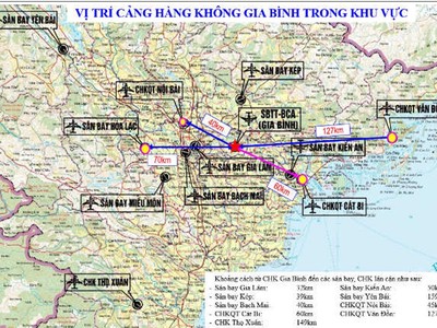 Vị trí Cảng hàng không quốc tế Gia Bình tại khu vực phía Bắc.