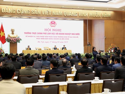 Hội nghị Thường trực Chính phủ làm việc với doanh nghiệp nhà nước sáng 27/2. Ảnh: Nhật Bắc