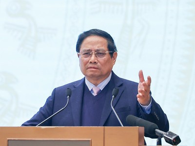 Thủ tướng Phạm Minh Chính phát biểu kết luận Hội nghị Thường trực Chính phủ làm việc với doanh nghiệp nhà nước. Ảnh: Nhật Bắc