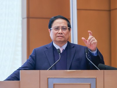 Thủ tướng Chính phủ Phạm Minh Chính tại Hội nghị Thường trực Chính phủ làm việc với doanh nghiệp Nhà nước ngày 27/2. Ảnh: Nhật Bắc