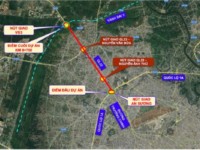 Sơ đồ hướng tuyến Dự án nâng cấp, mở rộng Quốc lộ 22 