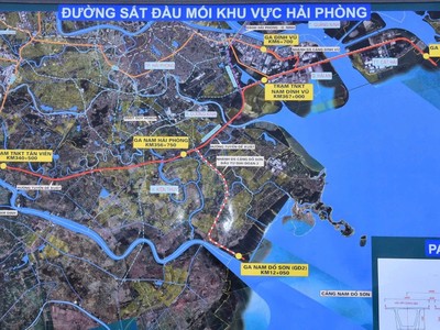 Bản đồ hướng tuyến đường sắt Lào Cai - Hà Nội - Hải Phòng đoạn qua Hải Phòng 