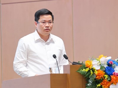 Thứ trưởng Bộ Tài chính Nguyễn Đức Tâm trình bày báo cáo tại Hội nghị. Ảnh Nhật Bắc 