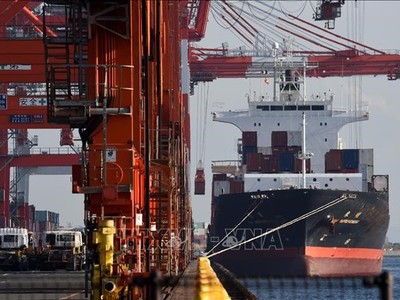 Xếp dỡ hàng hóa tại cảng ở Tokyo, Nhật Bản. (Ảnh: AFP/ TTXVN) 