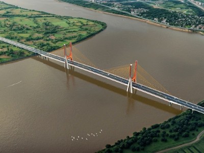 Mô hình phương án đạt giải nhất cuộc thi kiến trúc cầu Ngọc Hồi do Thành phố Hà Nội công bố. Ảnh: Sở Quy hoạch Kiến trúc