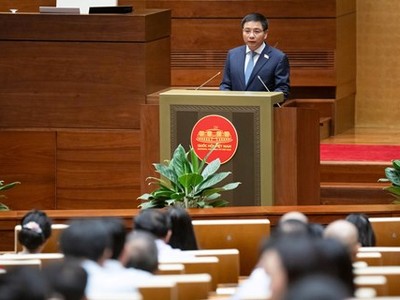 Quốc hội nghe tờ trình Dự án Nghị quyết của Quốc hội về giảm thuế giá trị gia tăng. Ảnh: Quochoi. 