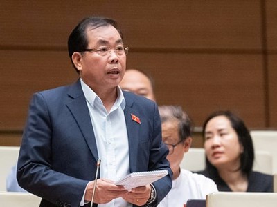 Đại biểu Nguyễn Quang Huân phát biểu tại hội trường. 