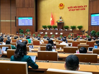 416/443 đại biểu đã bấm nút tán thành Nghị quyết về cơ chế, chính sách đặc biệt tạo đột phá trong xây dựng và thi hành pháp luật. 