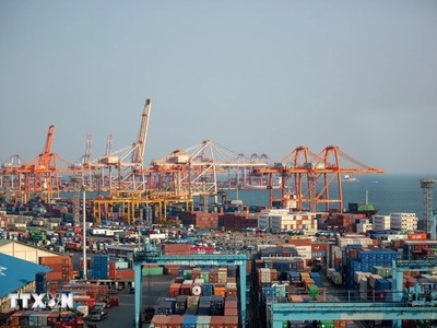 Quang cảnh cảng hàng hóa ở Busan, Hàn Quốc. (Ảnh: THX/TTXVN)