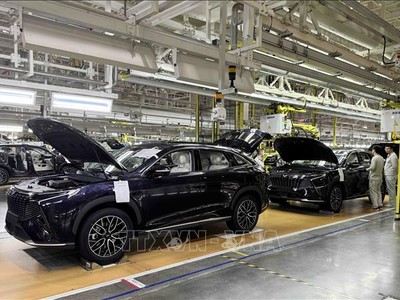 Dây chuyền sản xuất ô tô xuất khẩu của Công ty TNHH Kaiyi Auto, thành phố Nghi Tân, tỉnh Tứ Xuyên (Trung Quốc). Ảnh: Công Tuyên/PV TTXVN tại Trung Quốc