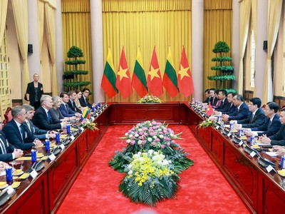 Chủ tịch nước Lương Cường hội đàm với Tổng thống Lithuania Gitanas Nauseda. Ảnh: Đức Thanh 