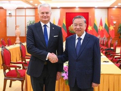 Tổng Bí thư Tô Lâm tiếp Tổng thống Cộng hòa Lithuania Gitanas Nauseda. Ảnh: Đức Thanh