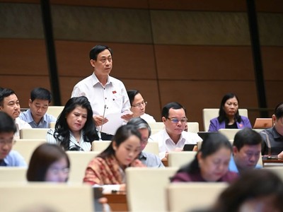 Đại biểu Mai Văn Hải ( Thanh Hóa) phát biểu tại hội trường. 